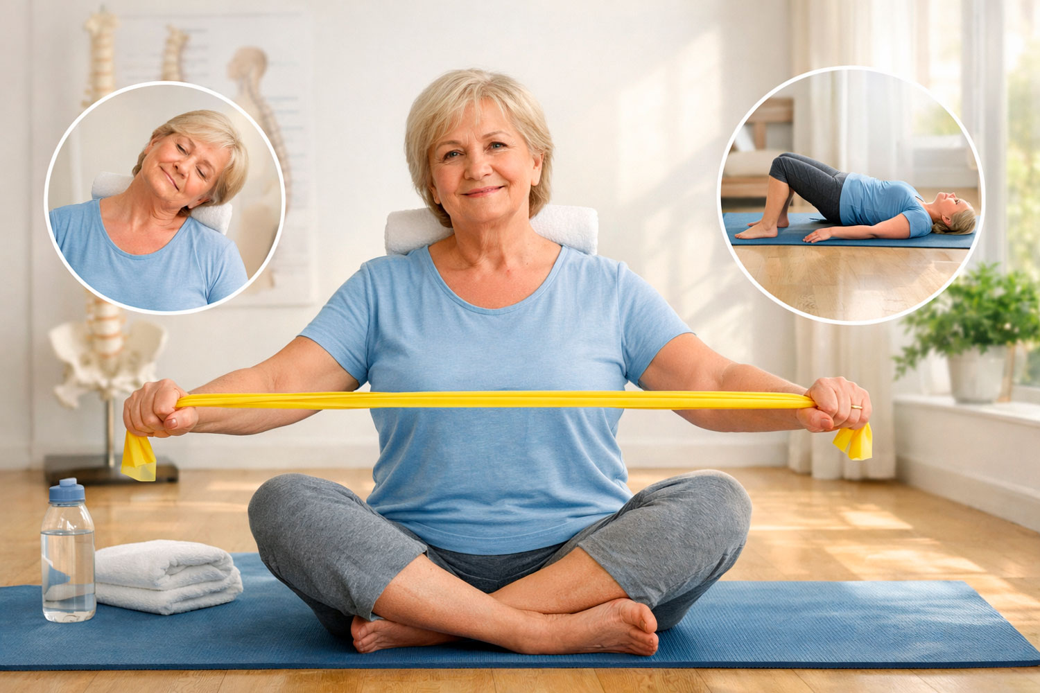 Комплекс лечебной гимнастики (ЛФК) при остеохондрозе позвоночника: упражнения для шейного, поясничного отделов и мышц плечевого пояса для пожилых женщин