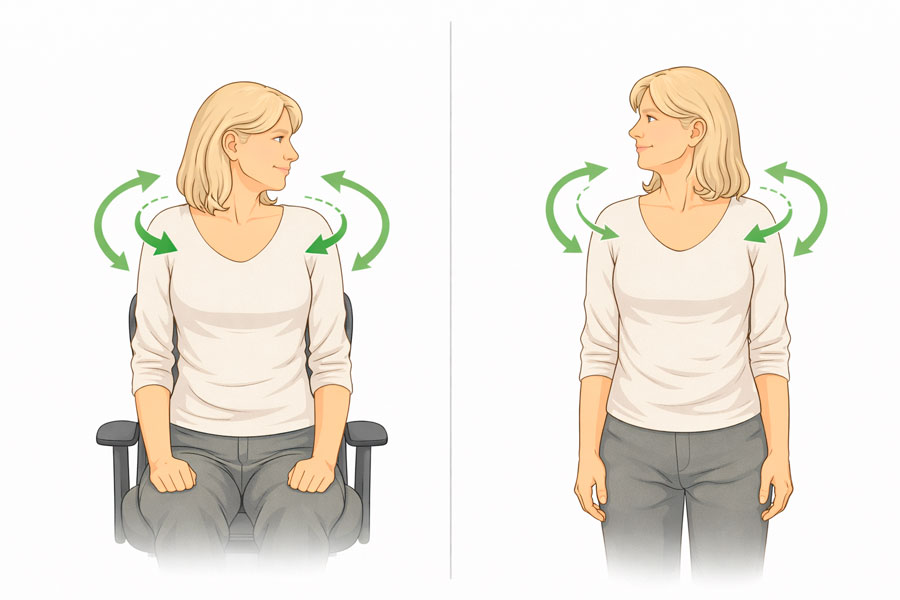 картинка упражнений вращения плечами для расслабления мышц спины